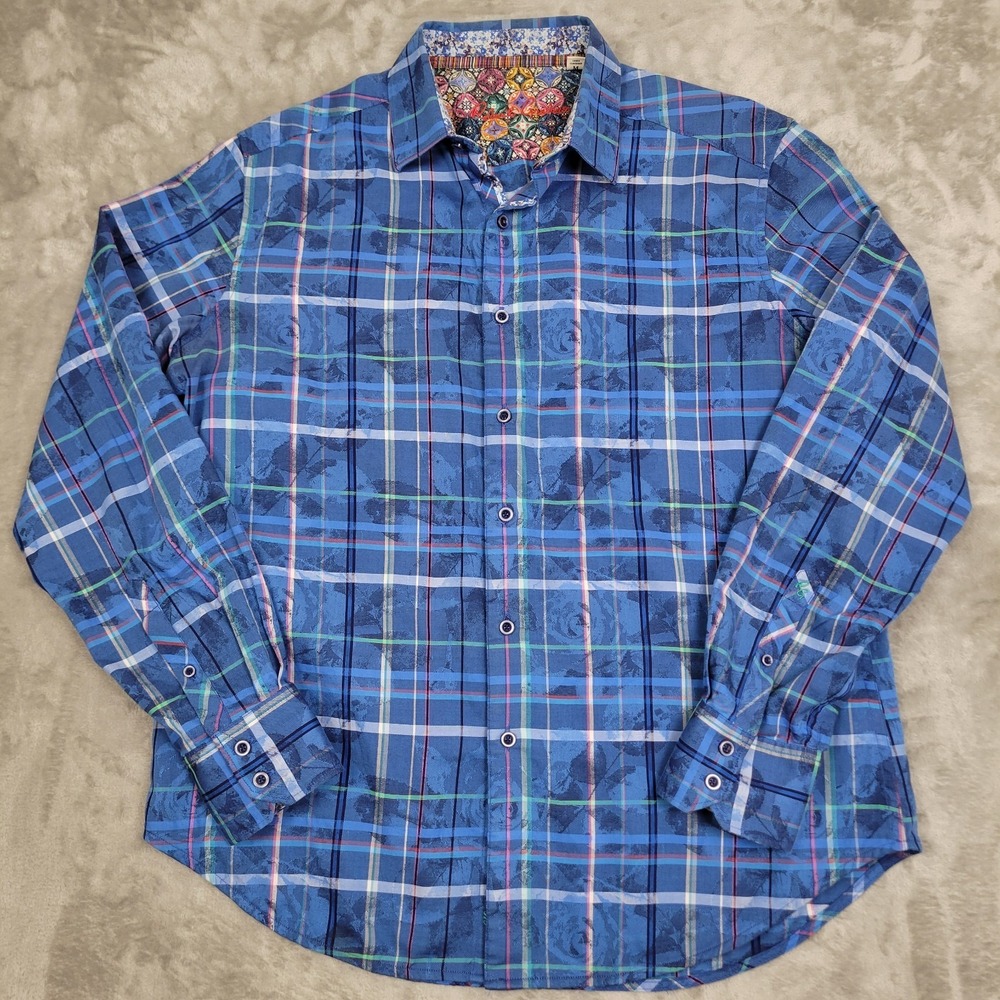 Robert Graham Blue Paid Floral Flip Cuff Medium Long Sleeve Button-Up Shirt